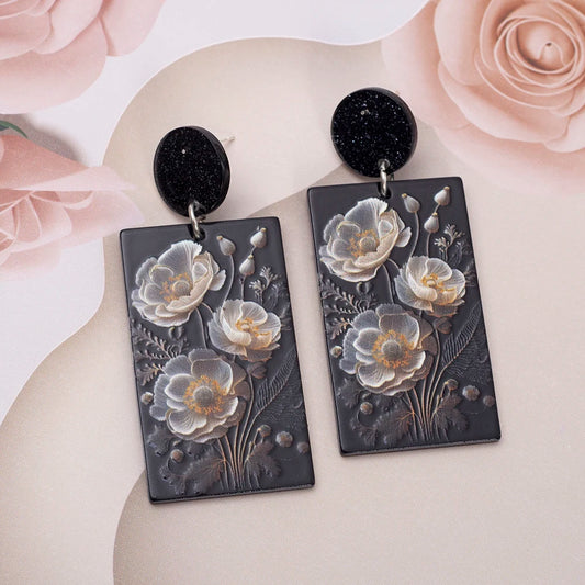 Acrylic White Flower Statement Earrings