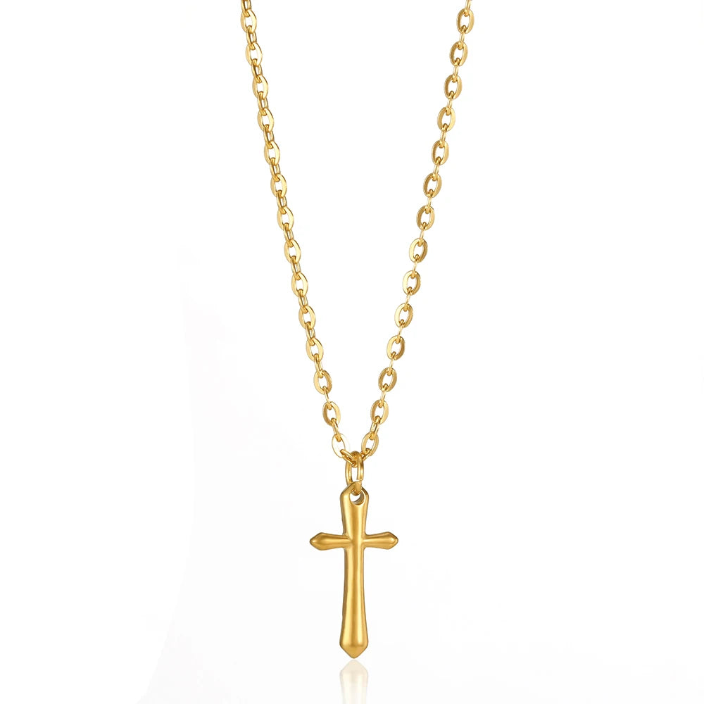 Vintage Jesus Cross Coin Necklace - Stainless Steel Prayer Pendant