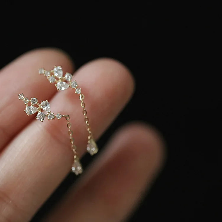 Silver Needle Cubic Zirconia Stud Earrings