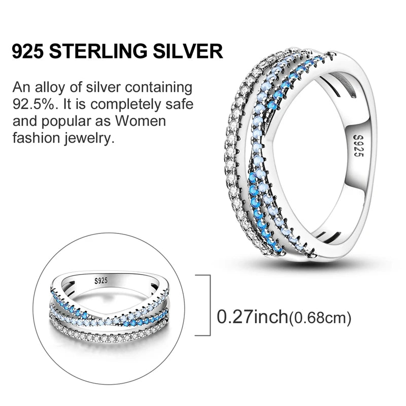 Blue Zircon Star & Moon Ring - 925 Sterling Silver Design