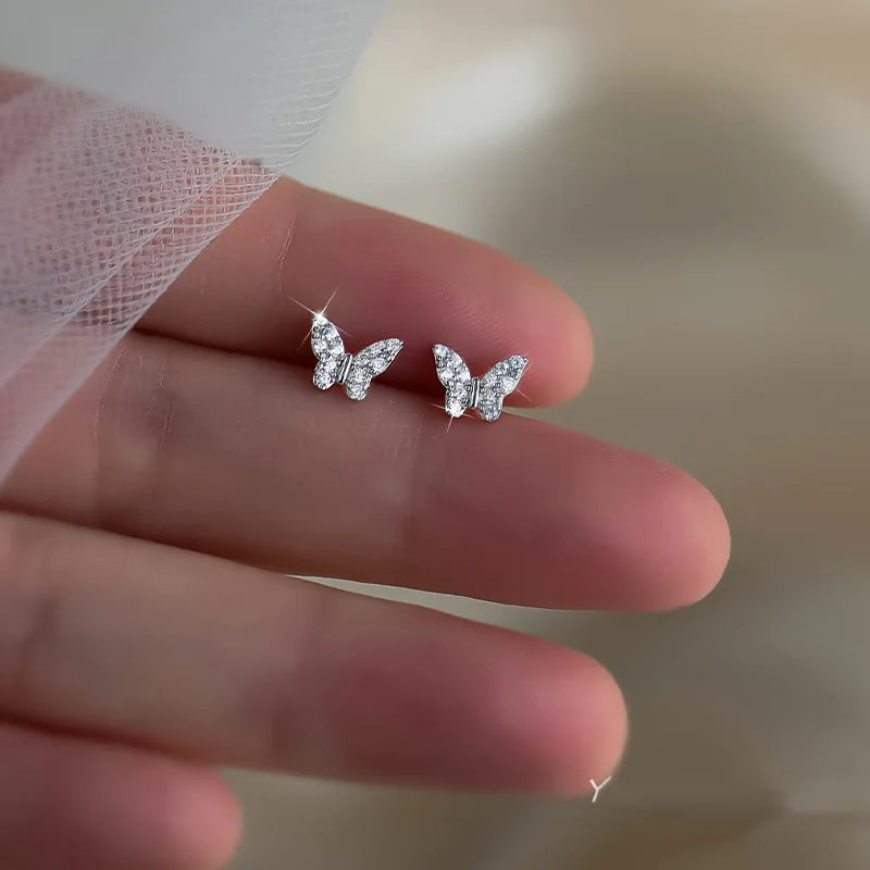 Silver Needle Cubic Zirconia Stud Earrings