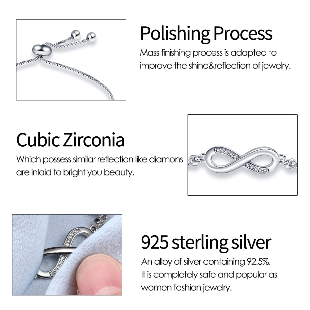 925 Sterling Silver Infinity Moon Bracelet