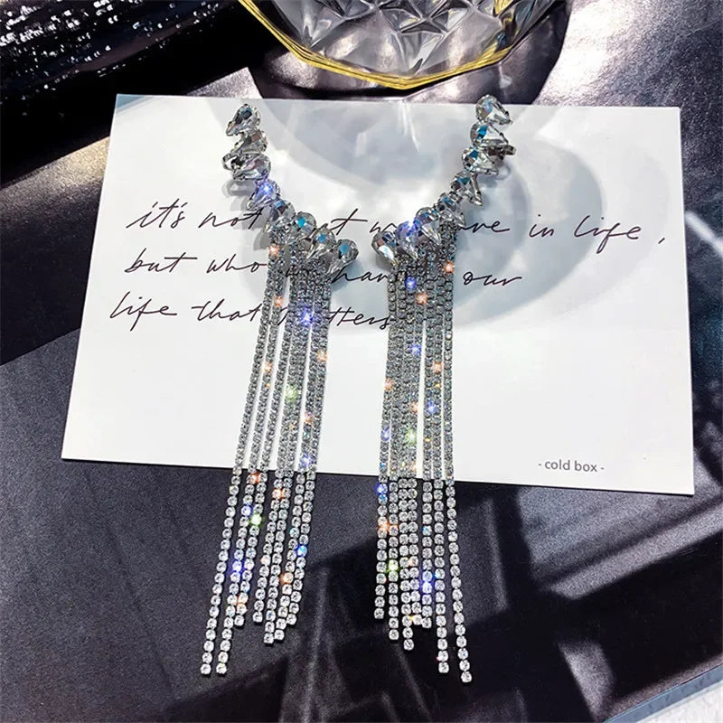 Rhinestone Water Drop Tassel Earrings