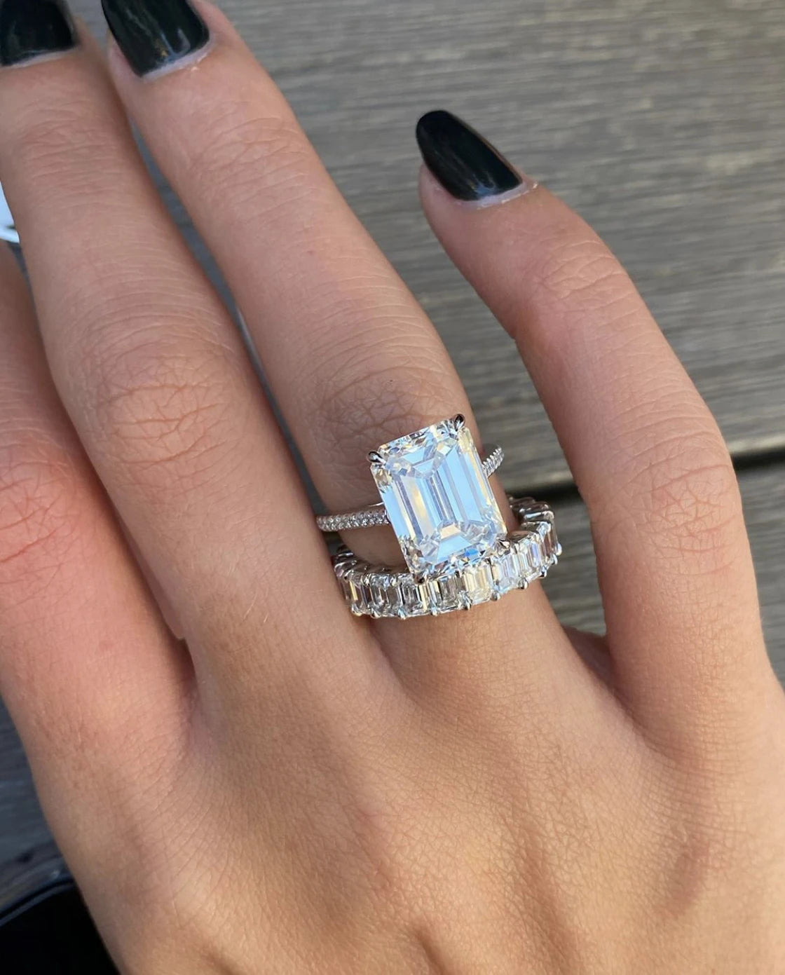 925 Sterling Silver Emerald Cut Eternity Ring