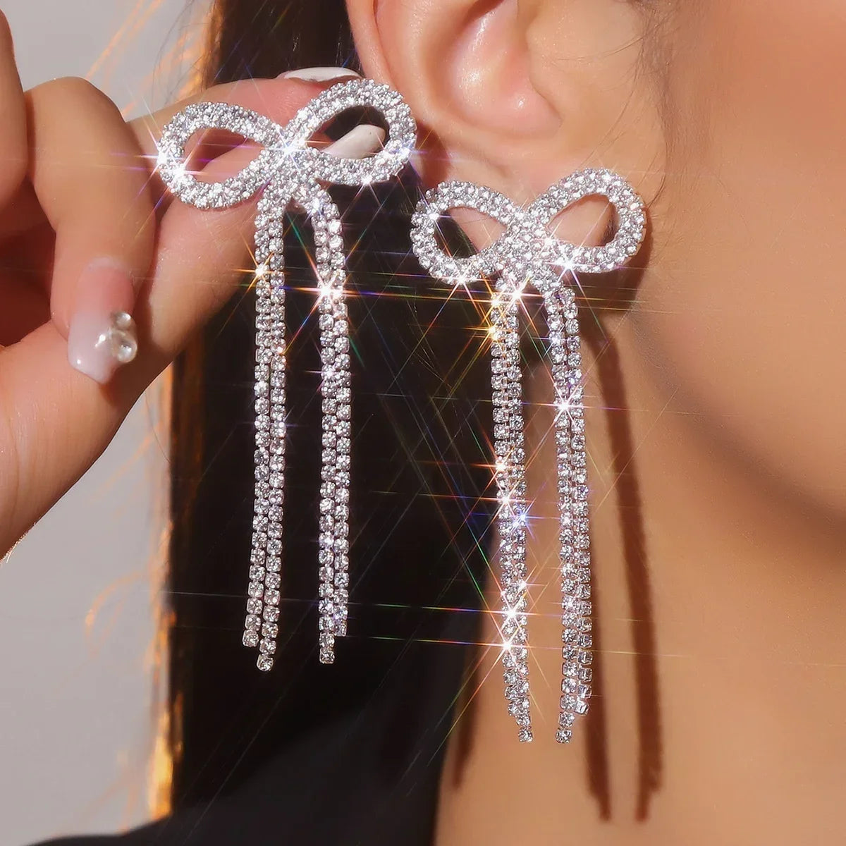 Luxury Custom Color Rhinestone Crystal Long Tassel Earrings for Women Bridal Drop Dangling Earrings Party Wedding Jewelry Gifts