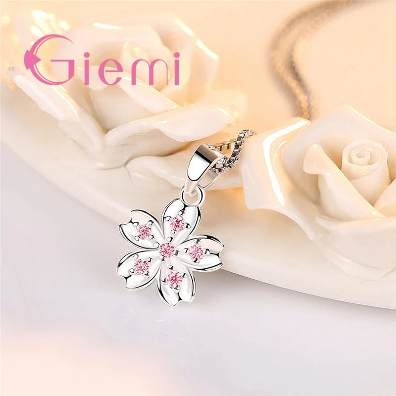 925 Sterling Silver Cherry Blossom Pendant Necklace