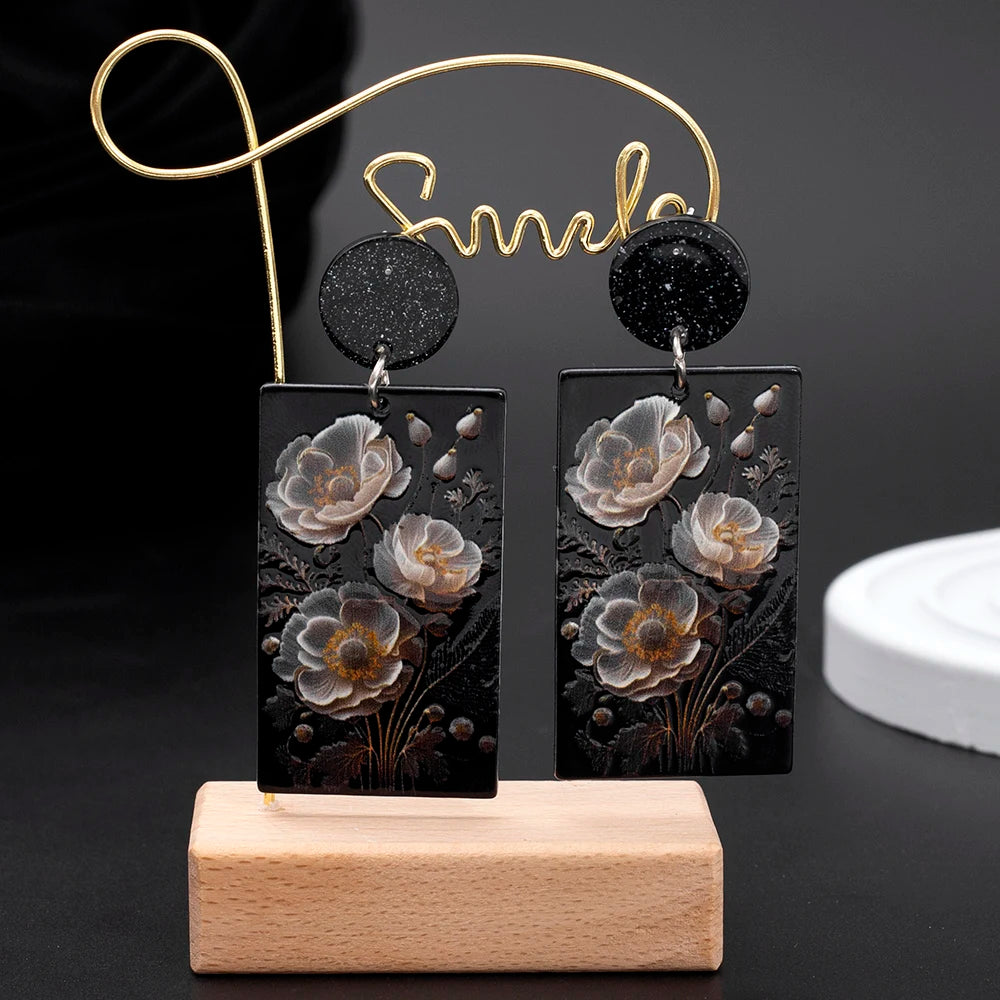Acrylic White Flower Statement Earrings