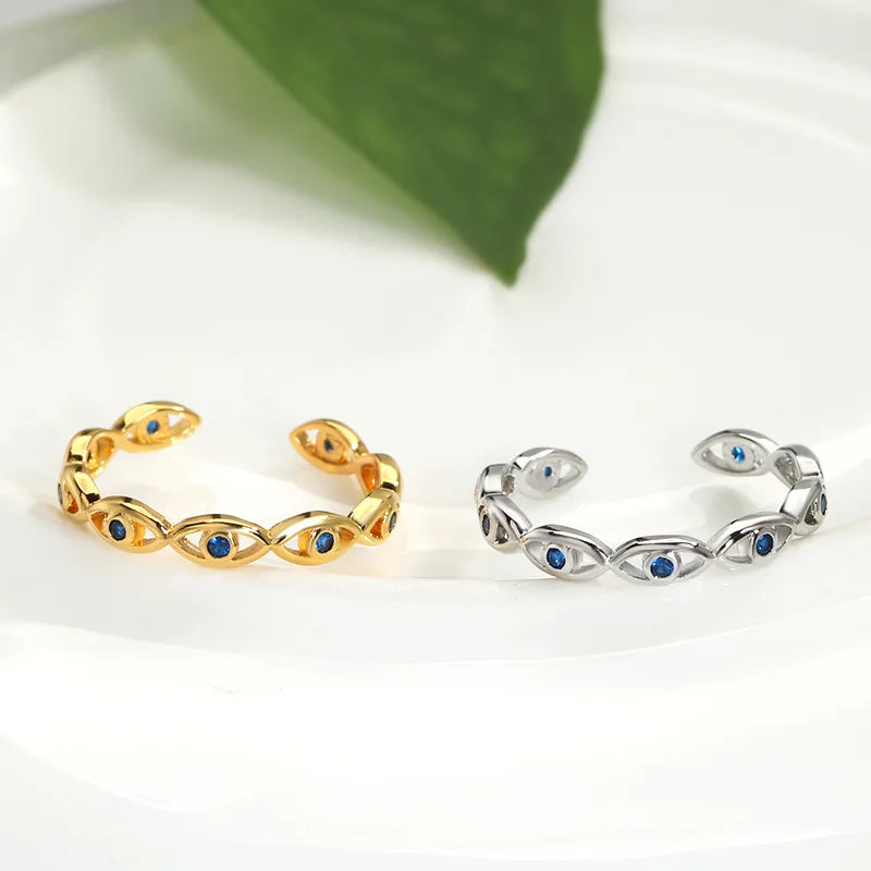 Blue Evil Eye Adjustable Ring
