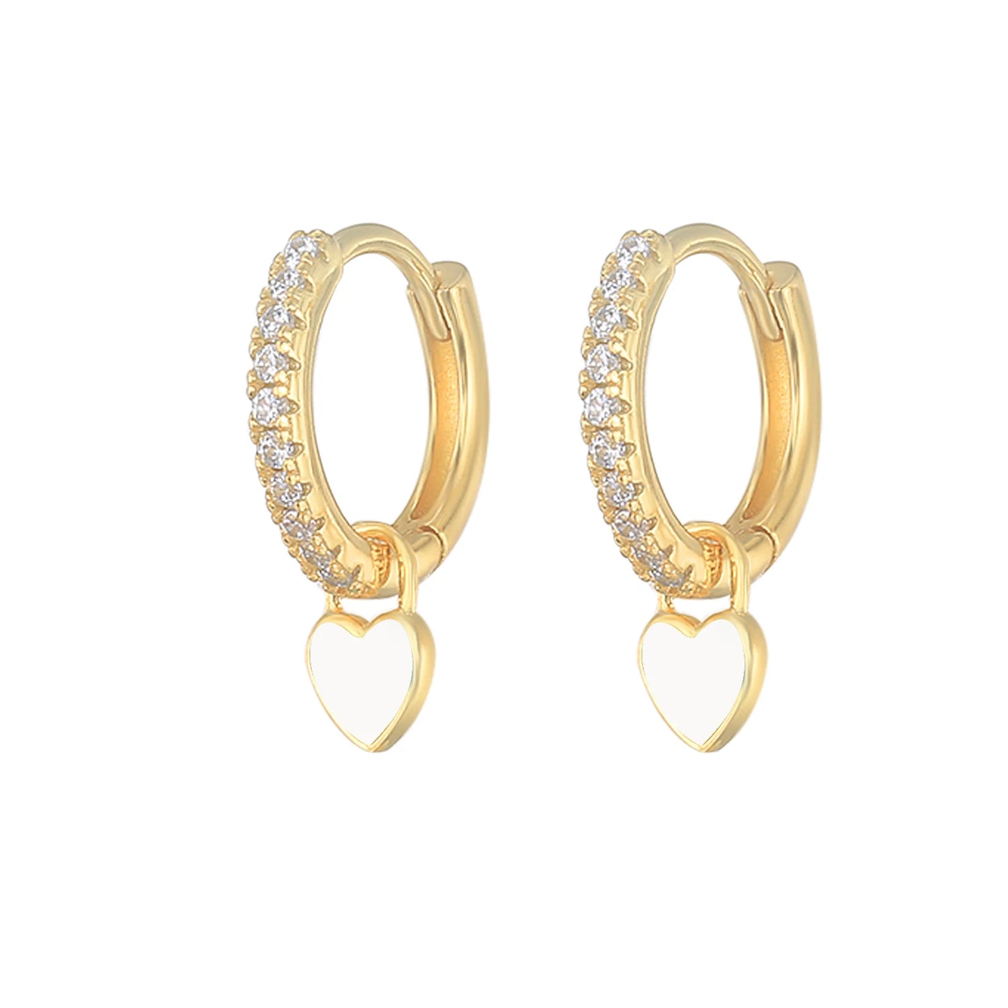 Enamel Heart Charm Hoop Earrings
