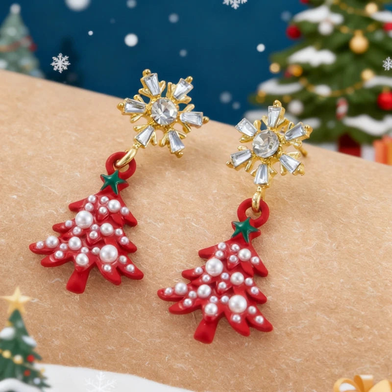Rotating Christmas Tree Star Earrings