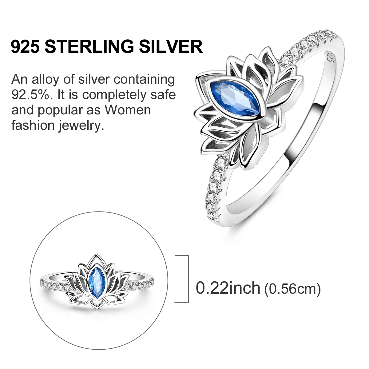 Blue Zircon Star & Moon Ring - 925 Sterling Silver Design
