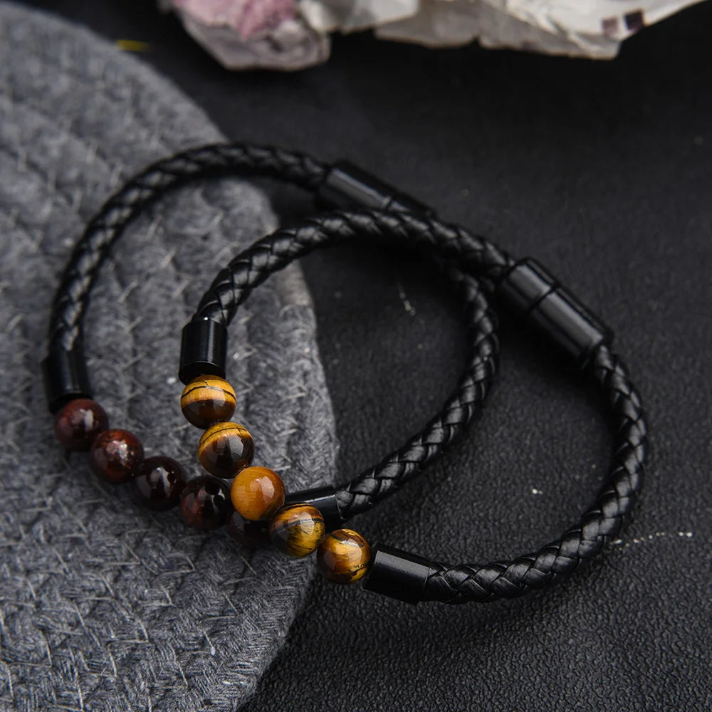 Stainless Steel Leather Chakra Bangle Bracelet