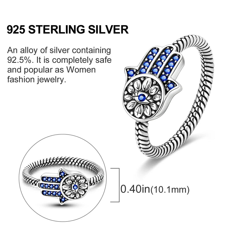 Blue Zircon Star & Moon Ring - 925 Sterling Silver Design