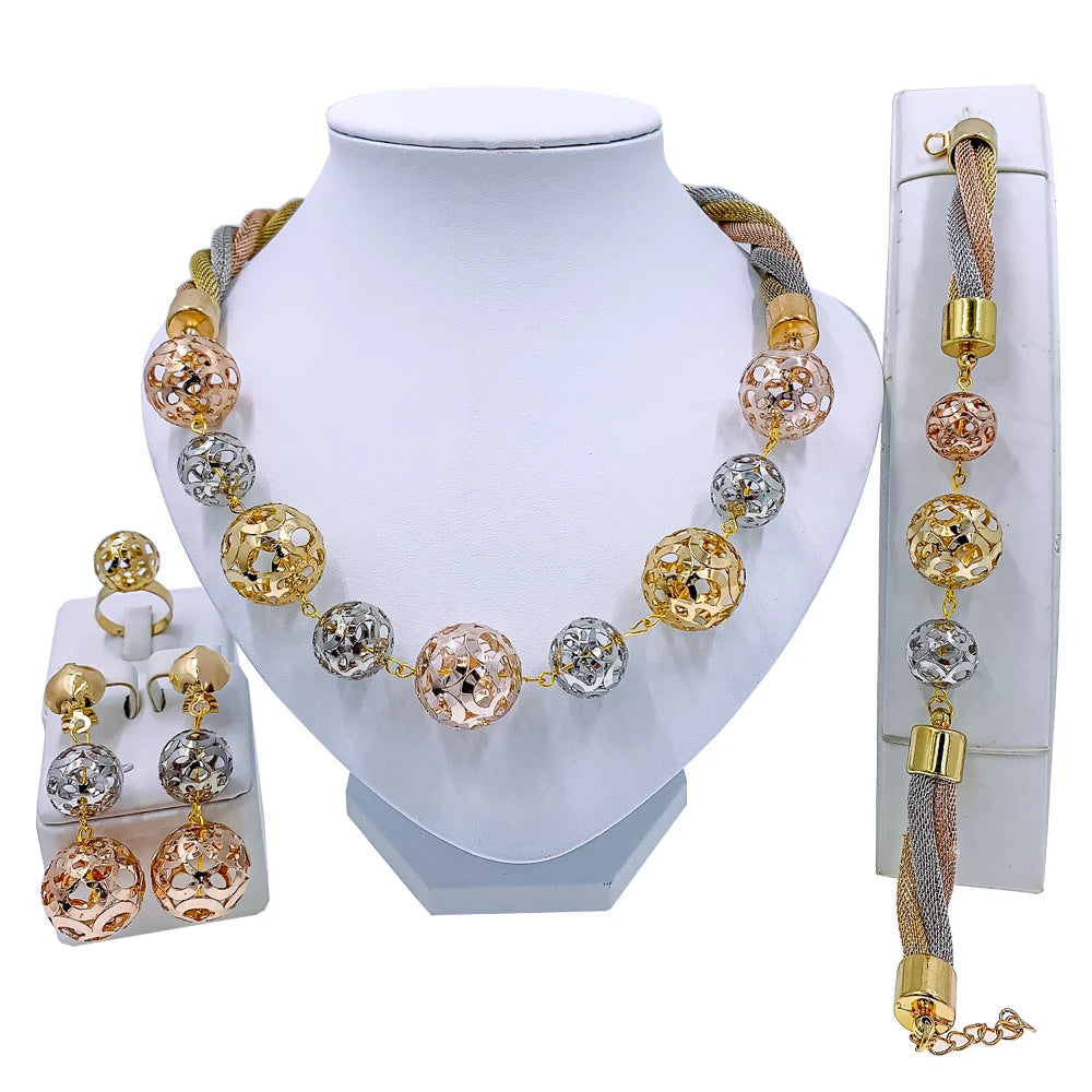 Dubai Gold Floral Jewelry Set - Necklace, Earrings, Bracelet & Ring