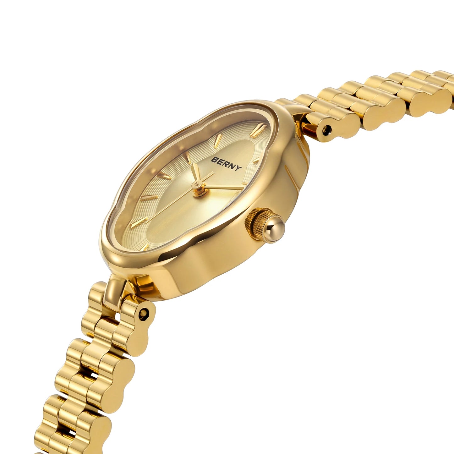 BERNY Gold Quartz Watch & Bracelet Set - Minimalist Ladies Wristwatch