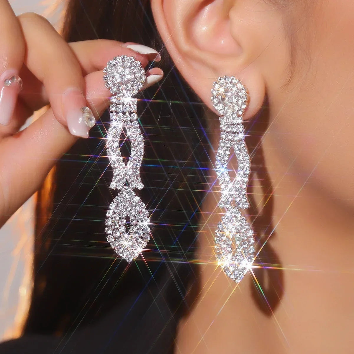 Luxury Custom Color Rhinestone Crystal Long Tassel Earrings for Women Bridal Drop Dangling Earrings Party Wedding Jewelry Gifts