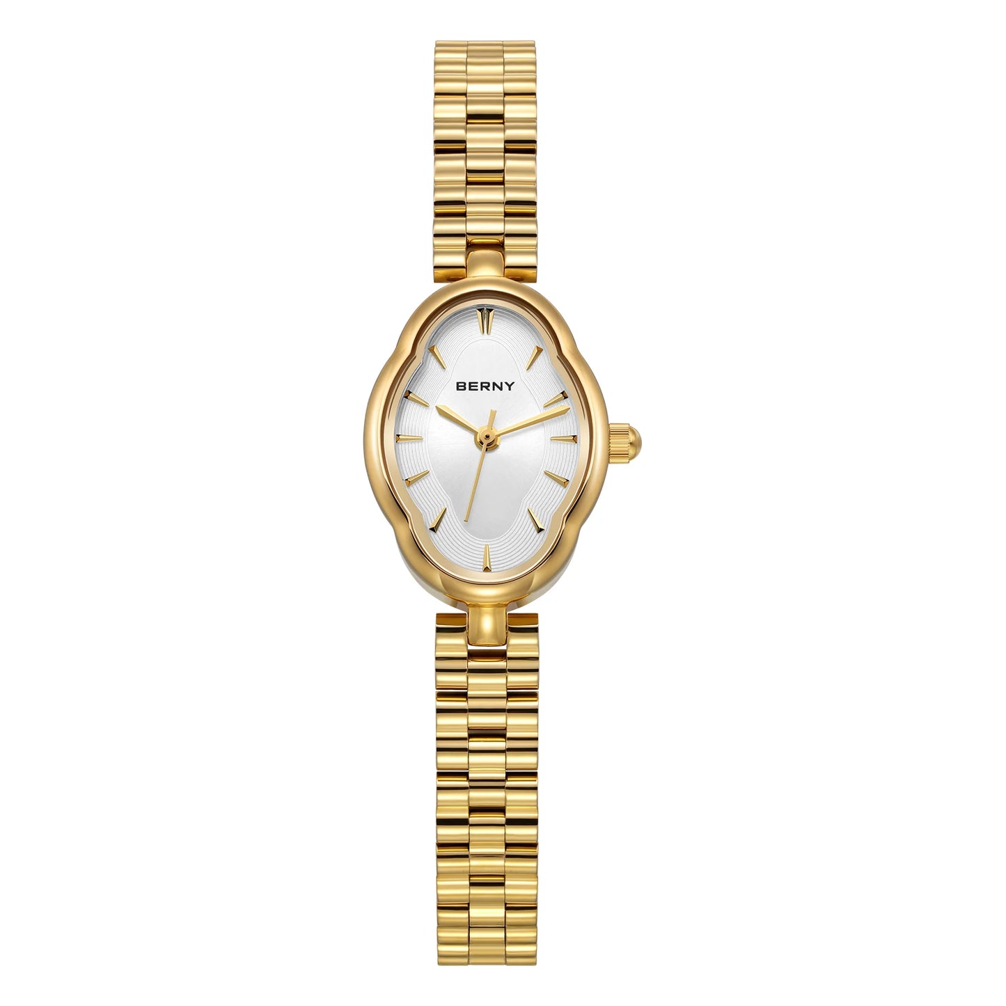 BERNY Gold Quartz Watch & Bracelet Set - Minimalist Ladies Wristwatch