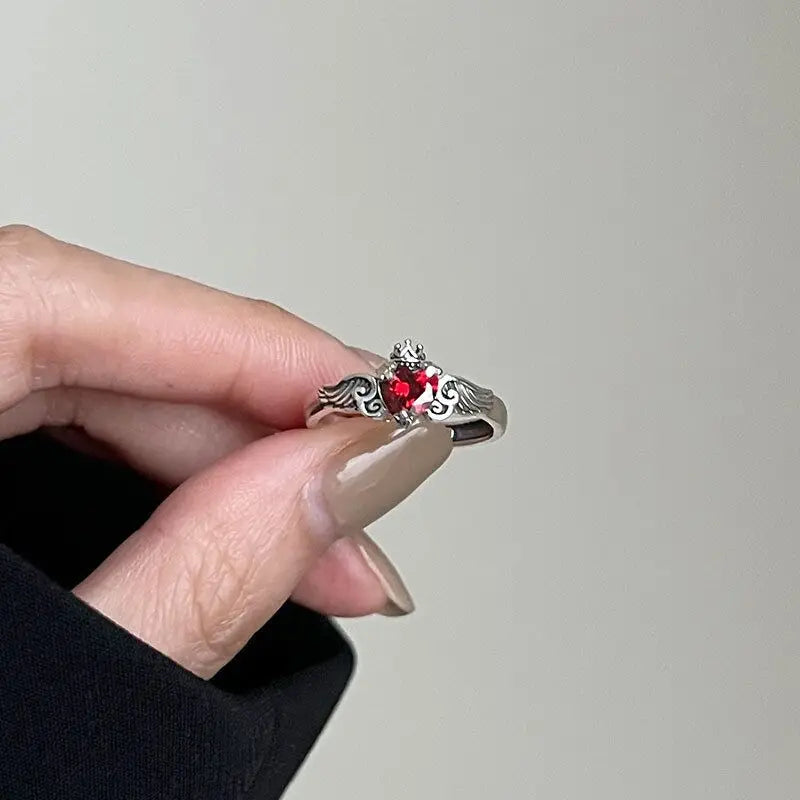 925 Sterling Silver Red Heart Zircon Ring