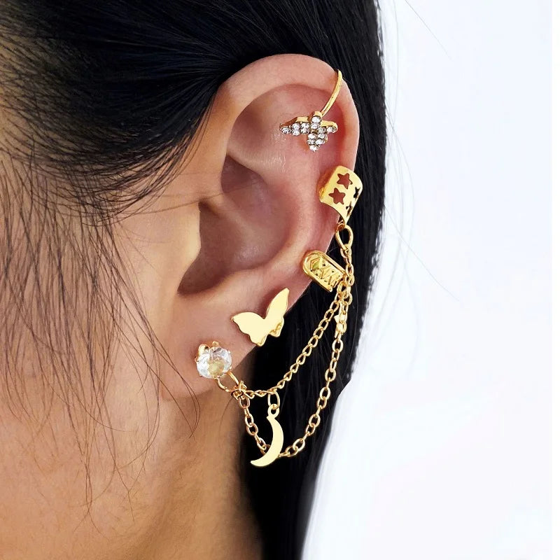 4-Piece Gold-tone Butterfly Ear Cuff Earrings Set
