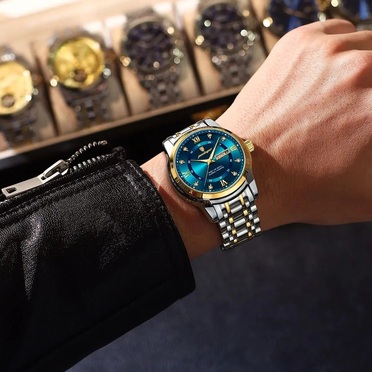POEDAGAR Luminous Quartz Men's Watch - Date Week Stainless Steel