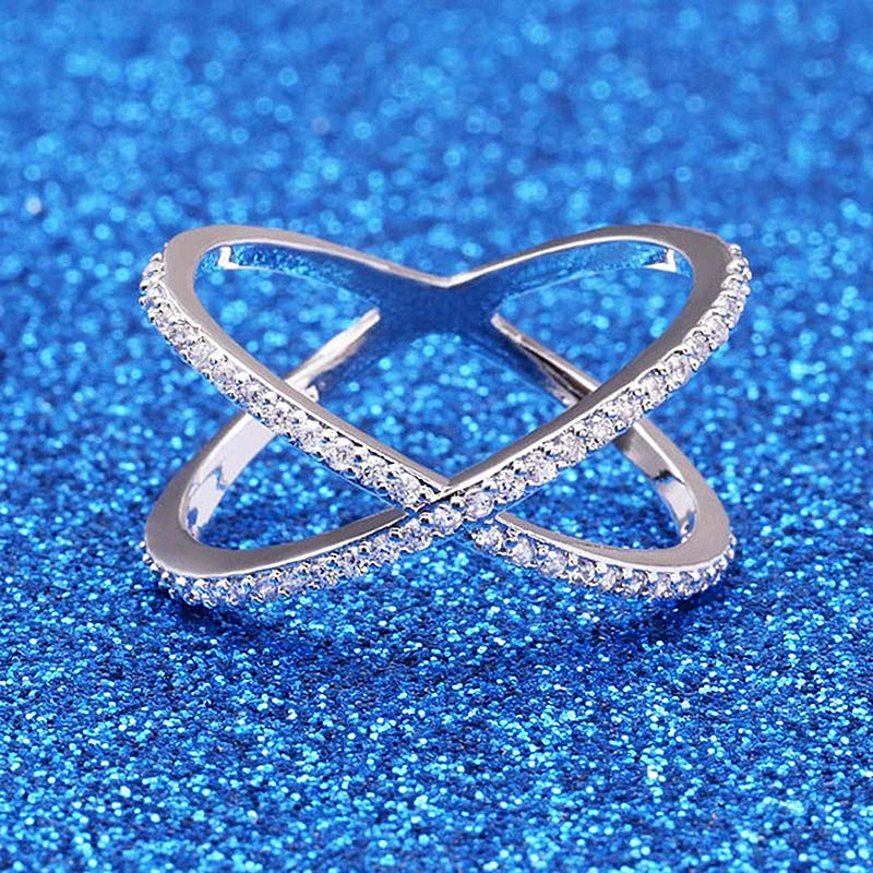 Silver Plated X-Shape Cross Crystal Ring