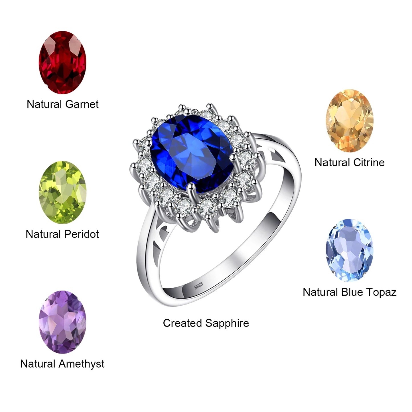 925 Sterling Silver Princess Diana Sapphire Ring