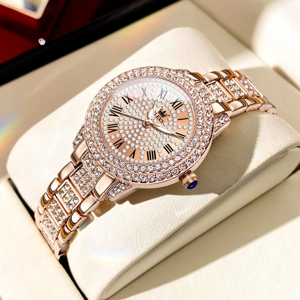 OLEVS Diamond Roman Dial Women's Watch - Waterproof Luminous Quartz