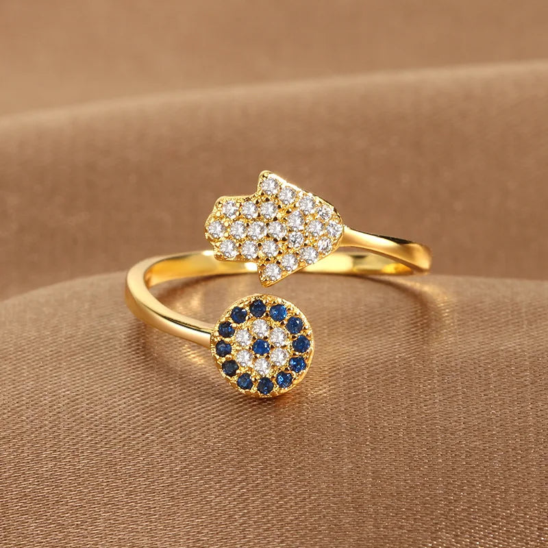 Blue Evil Eye Adjustable Ring