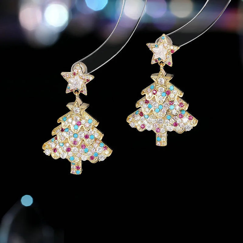 Rotating Christmas Tree Star Earrings