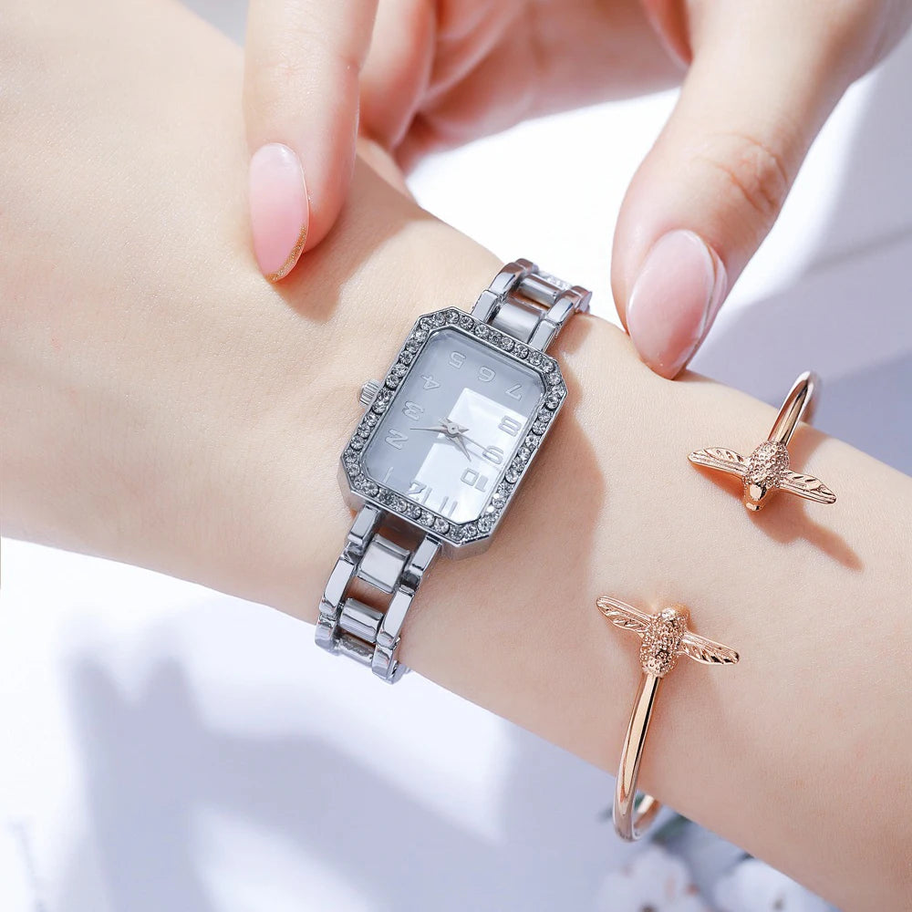 Stainless Steel Diamond Dial Quartz Watch