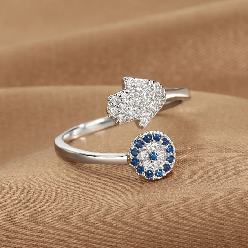 Blue Evil Eye Adjustable Ring