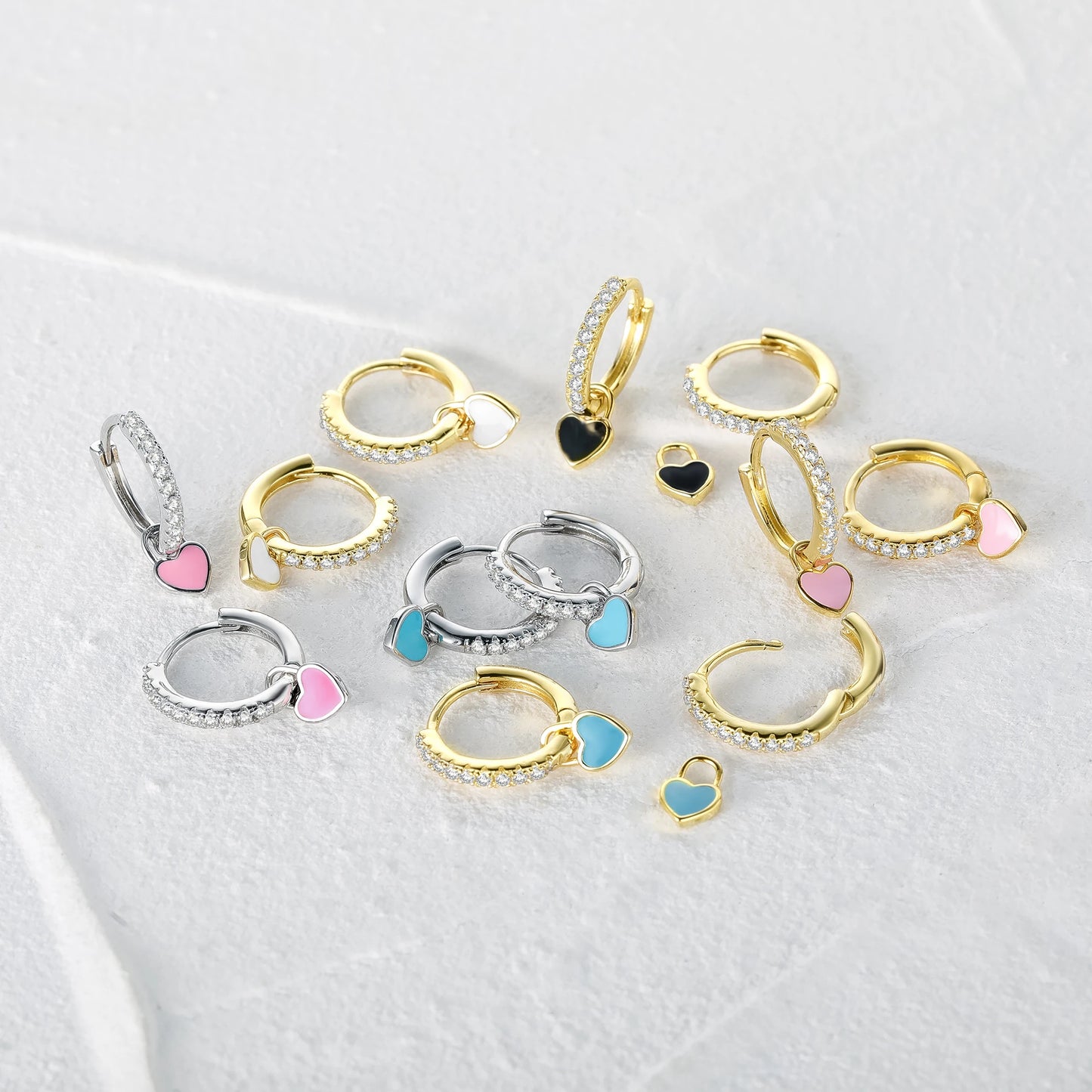 Enamel Heart Charm Hoop Earrings