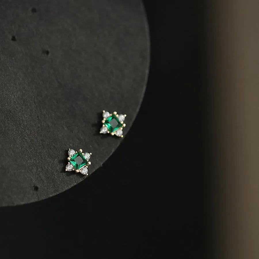 Silver Needle Cubic Zirconia Stud Earrings