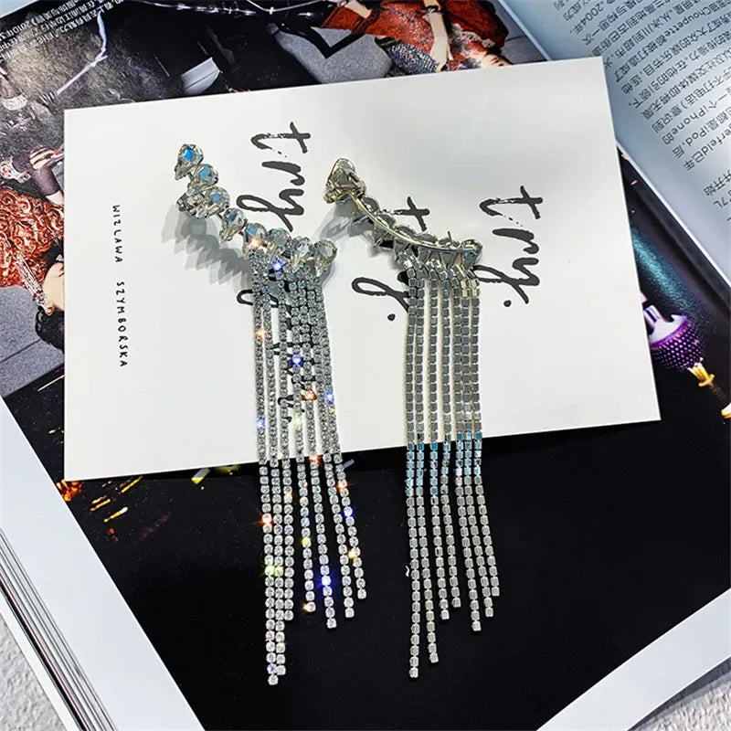 Rhinestone Water Drop Tassel Earrings