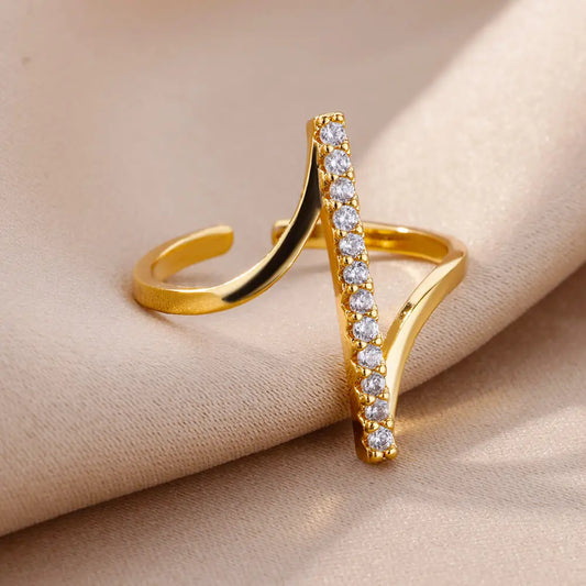 Gold Tone Zircon Geometric Open Ring