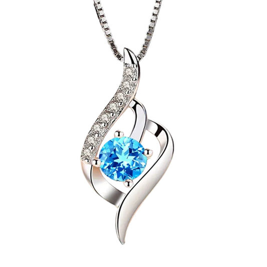 925 Sterling Silver Blue Crystal Necklace - Elegant Wedding Chain