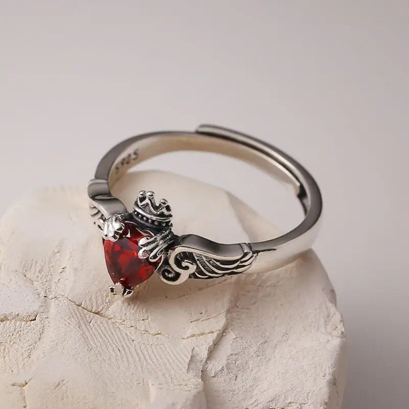 925 Sterling Silver Red Heart Zircon Ring