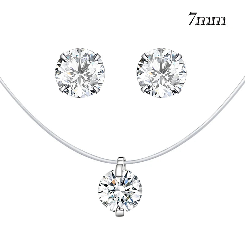 BAMOER Invisible Chain Rhinestone Choker - 925 Silver Minimalist Necklace
