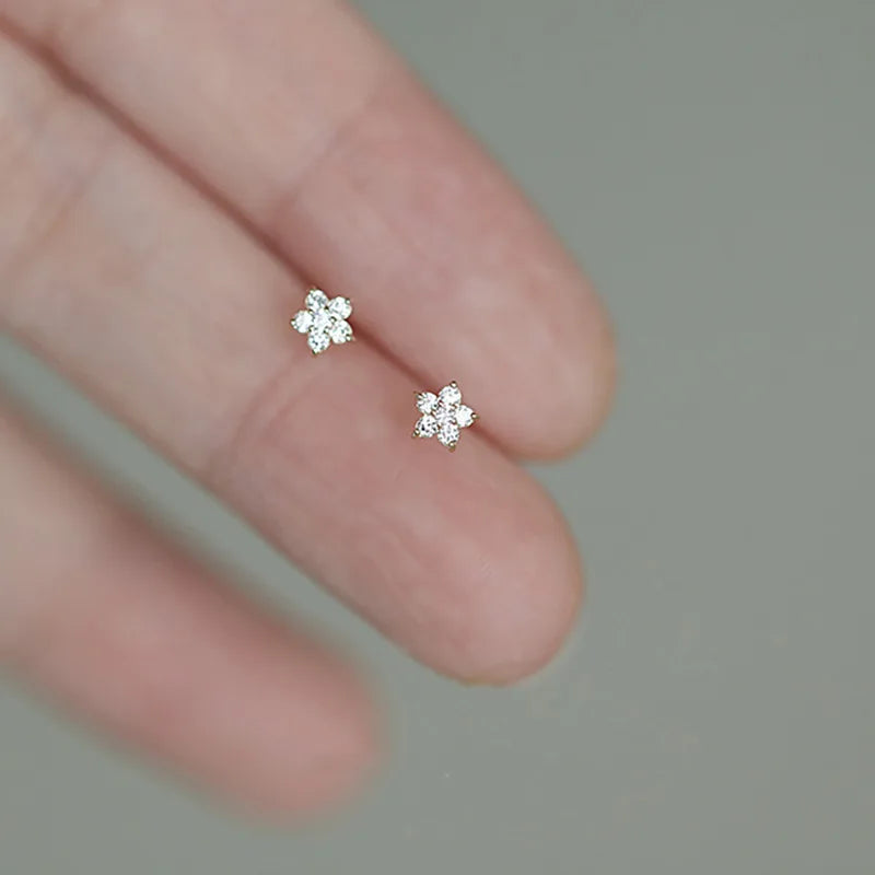 Silver Needle Cubic Zirconia Stud Earrings