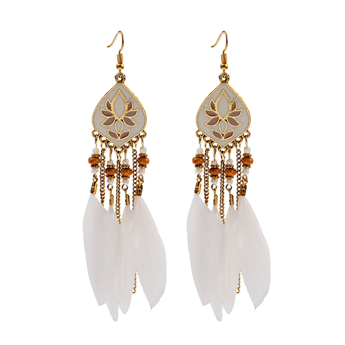 Boho Dream Catcher Feather Tassel Earrings
