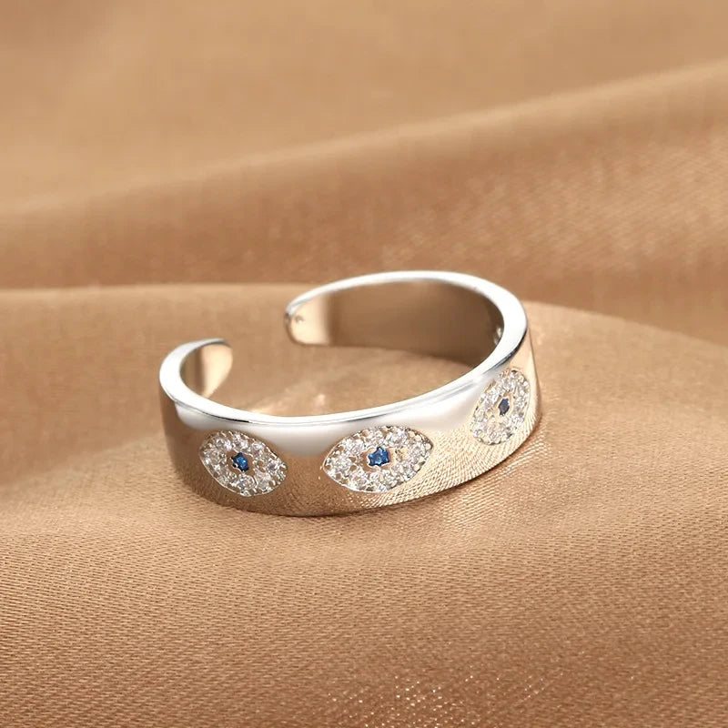 Blue Evil Eye Adjustable Ring