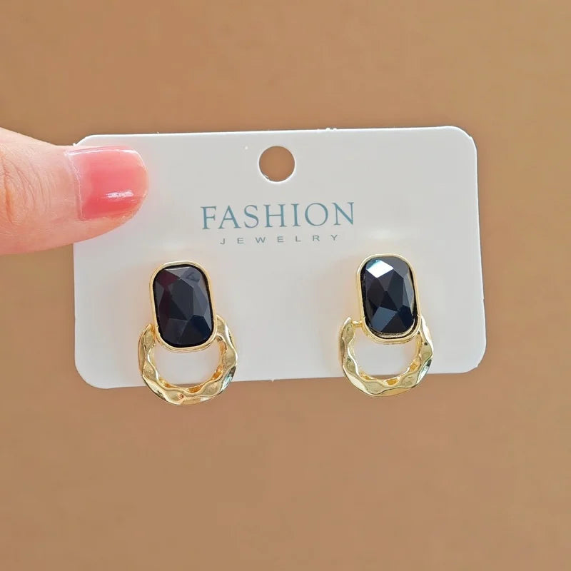 French Black Geometric Dangle Earrings