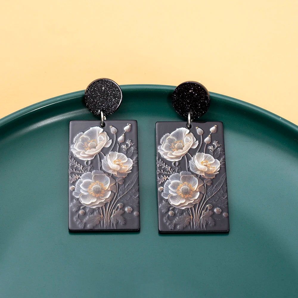 Acrylic White Flower Statement Earrings