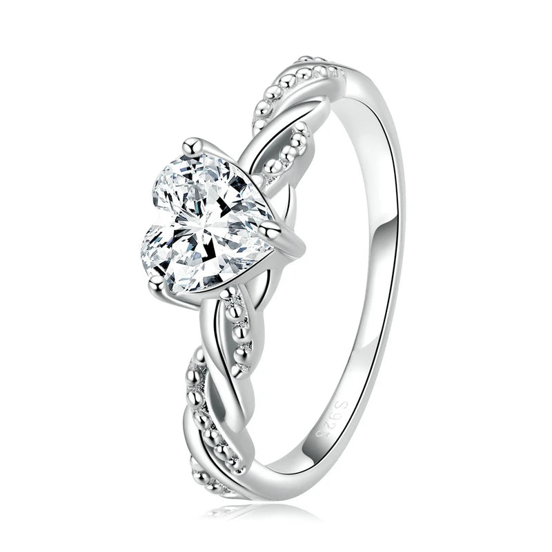 925 Sterling Silver Romantic Heart Zircon Ring