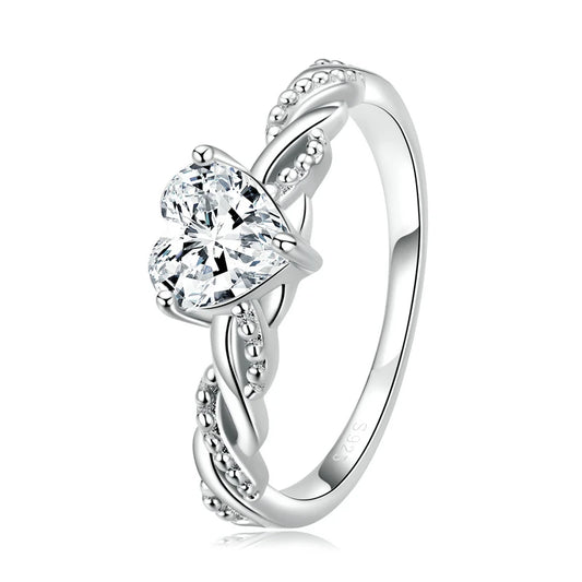 925 Sterling Silver Romantic Heart Zircon Ring