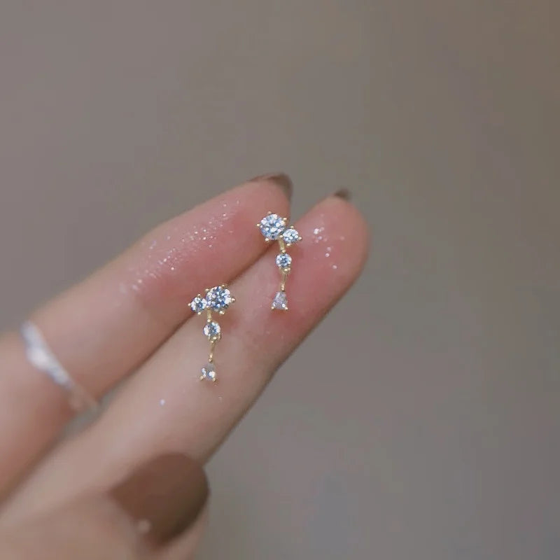 Silver Needle Cubic Zirconia Stud Earrings