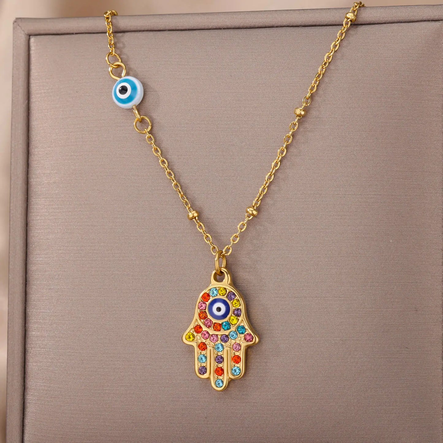Zircon Evil Eye Pendant Necklace - Stainless Steel Protective Charm
