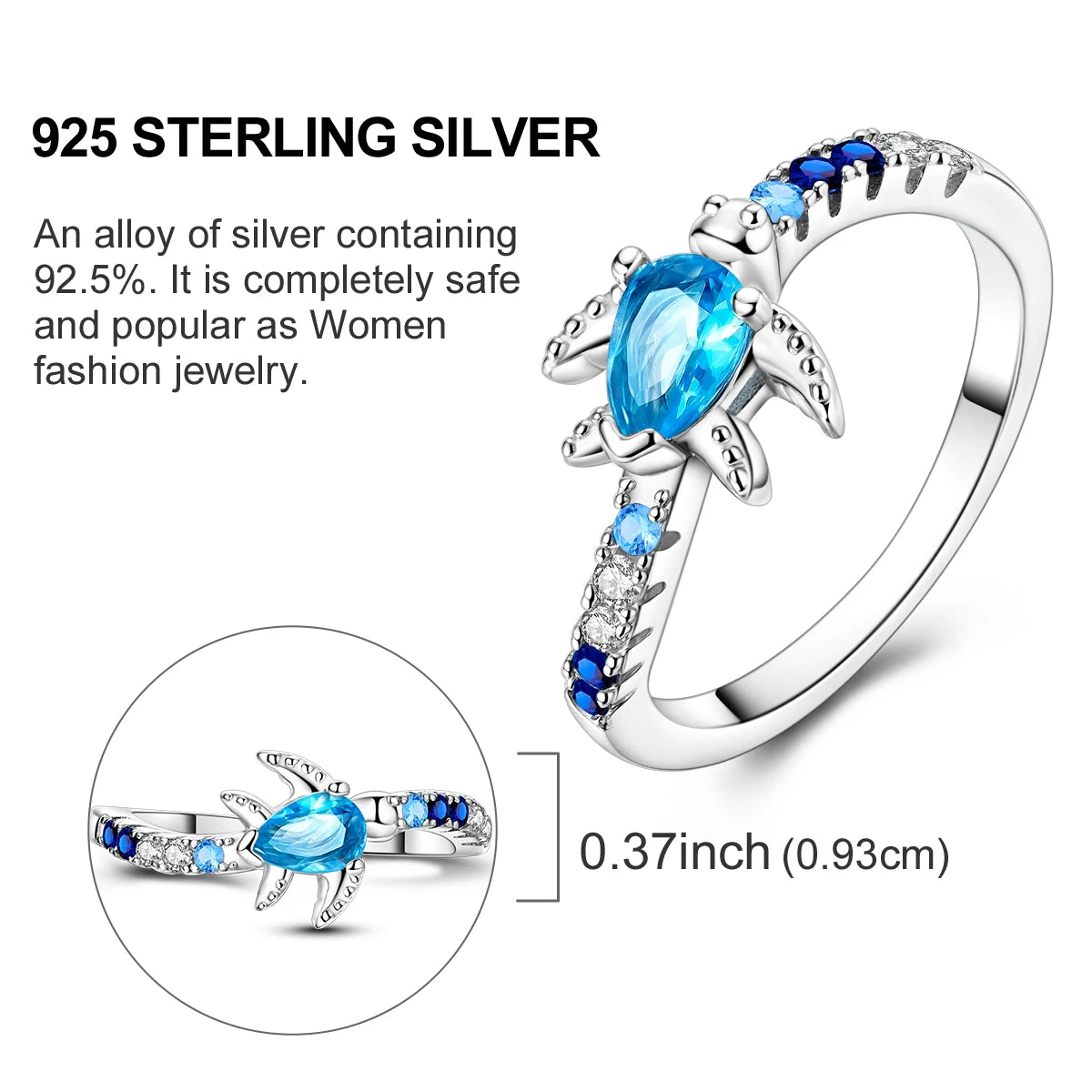 Blue Zircon Star & Moon Ring - 925 Sterling Silver Design