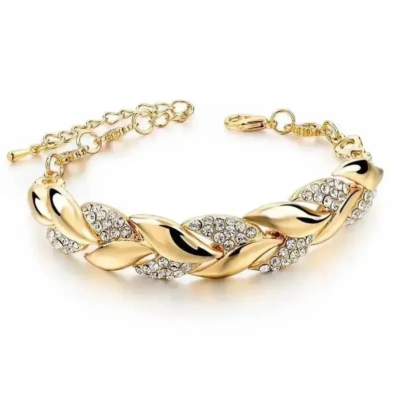 Crystal Braided Feather Charm Bracelet