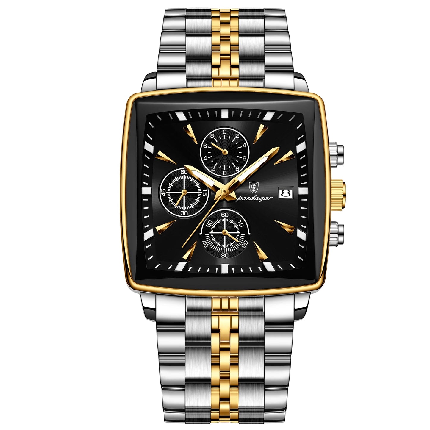 POEDAGAR Square Chronograph Men's Watch - Luminous Waterproof Quartz